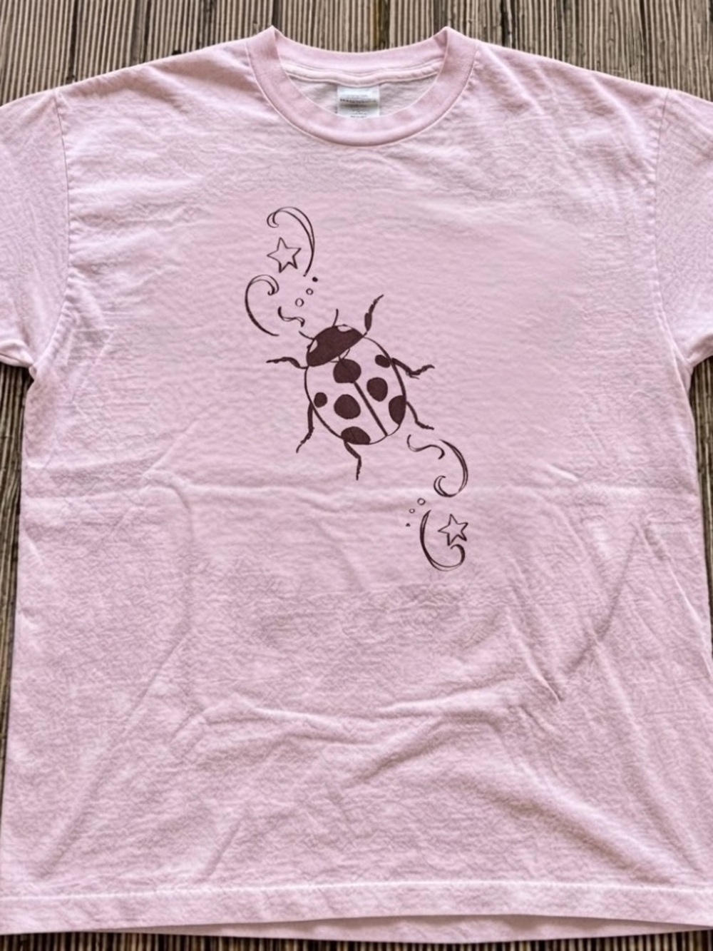 Ladybug and Stars Line Art Whimsical Graphic T-Shirt